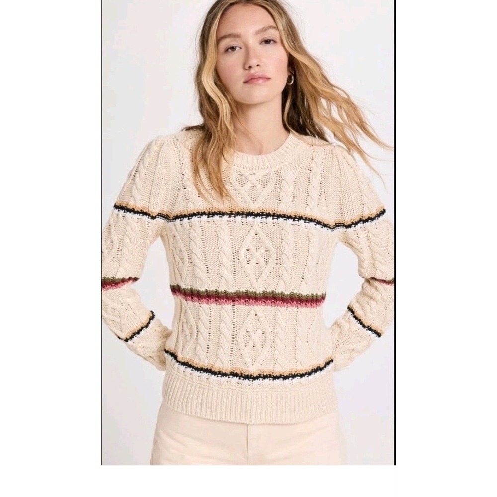 VERONICA BEARD Bruna cream multi striped cable knit pullover sweater XS